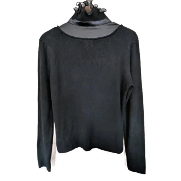 57 Collection Women's Ribbed Sweater With Ruffle and Silk Front Panel - Picture 2 of 10